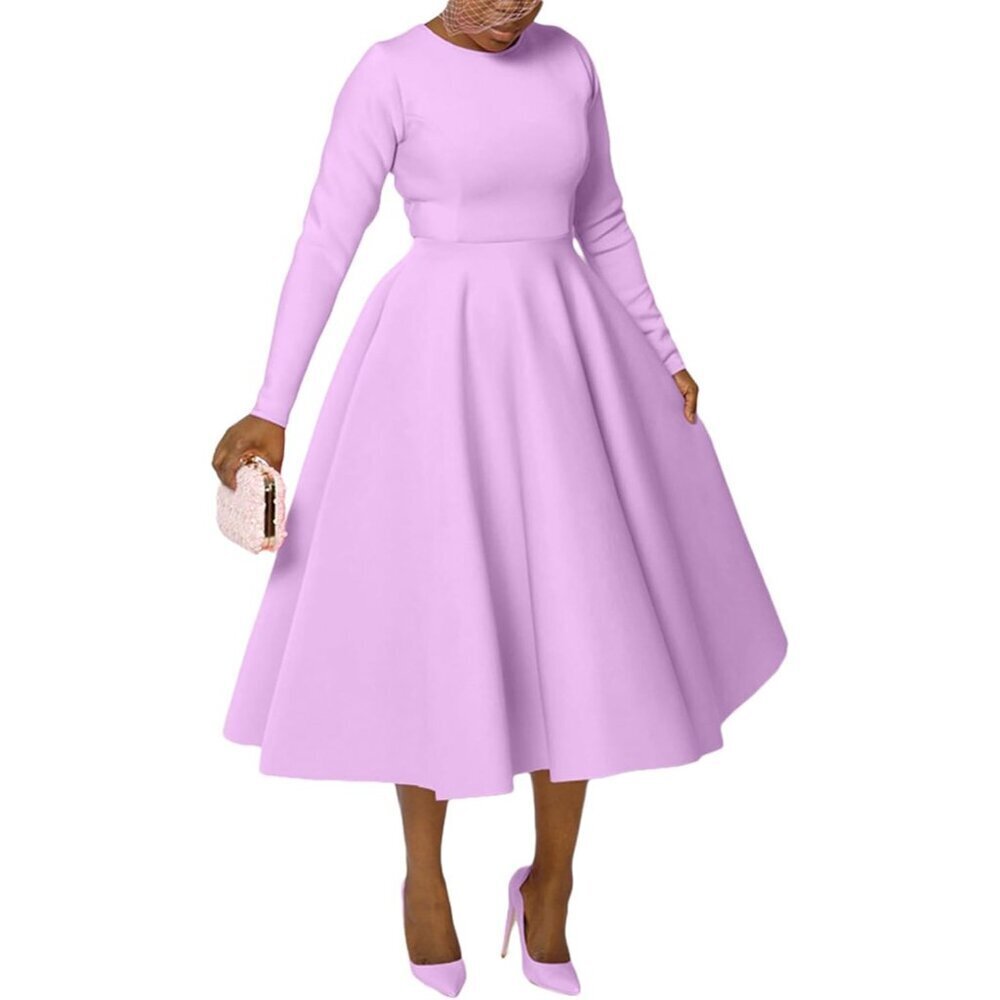 Vintage Cocktail Dress Women's Long Sleeve Church Evening Dress Plus Size
